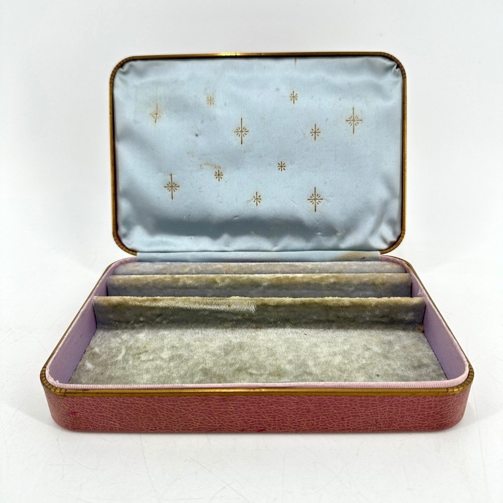 Vintage Farrington Texol Jewelry Box Pink Gold Starburst Mid Century MCM Trinket